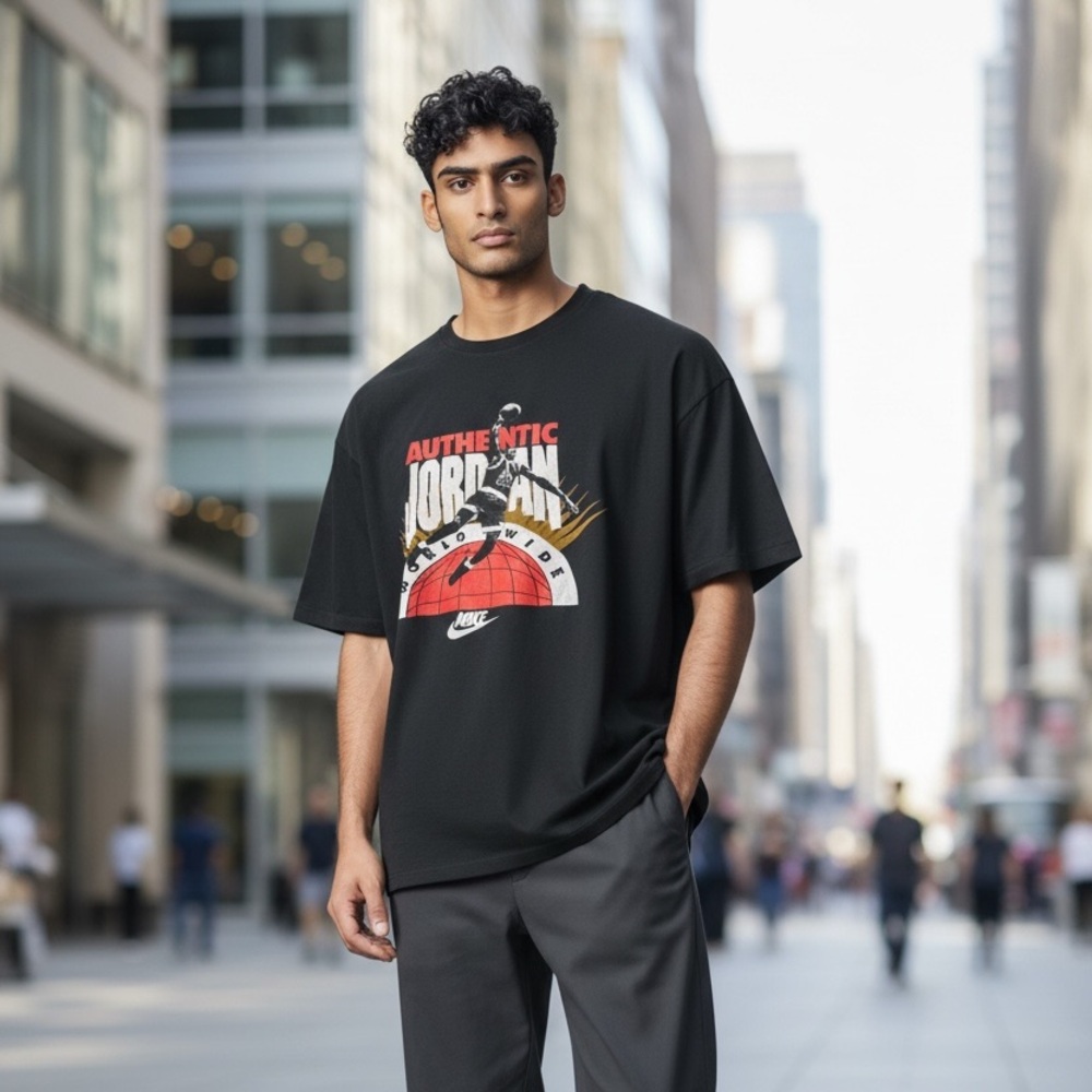 Nike Black Jordan Graphic Tee with Red, White & Gold Print NWT